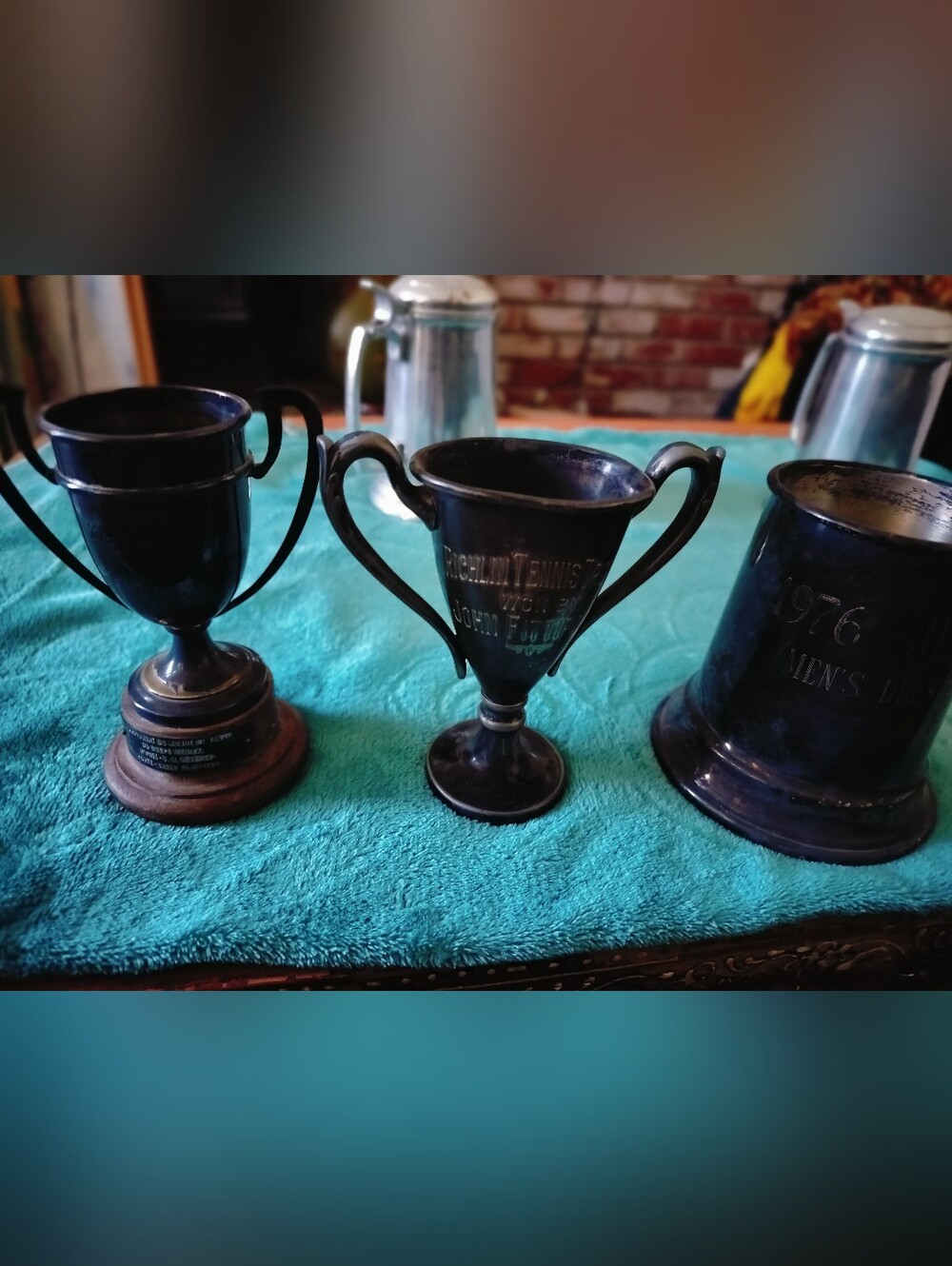 Curated Trio of Vintage & Antique Silver-Plated Tennis Trophies - 3 Piece Decor